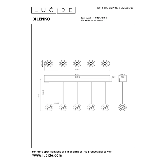 DILENKO Lampa wisząca LED Dim. 5x3,5W 2700K złoty mat / mosiądz 13497/16/02 Lucide - zdjęcie dodatkowe 7